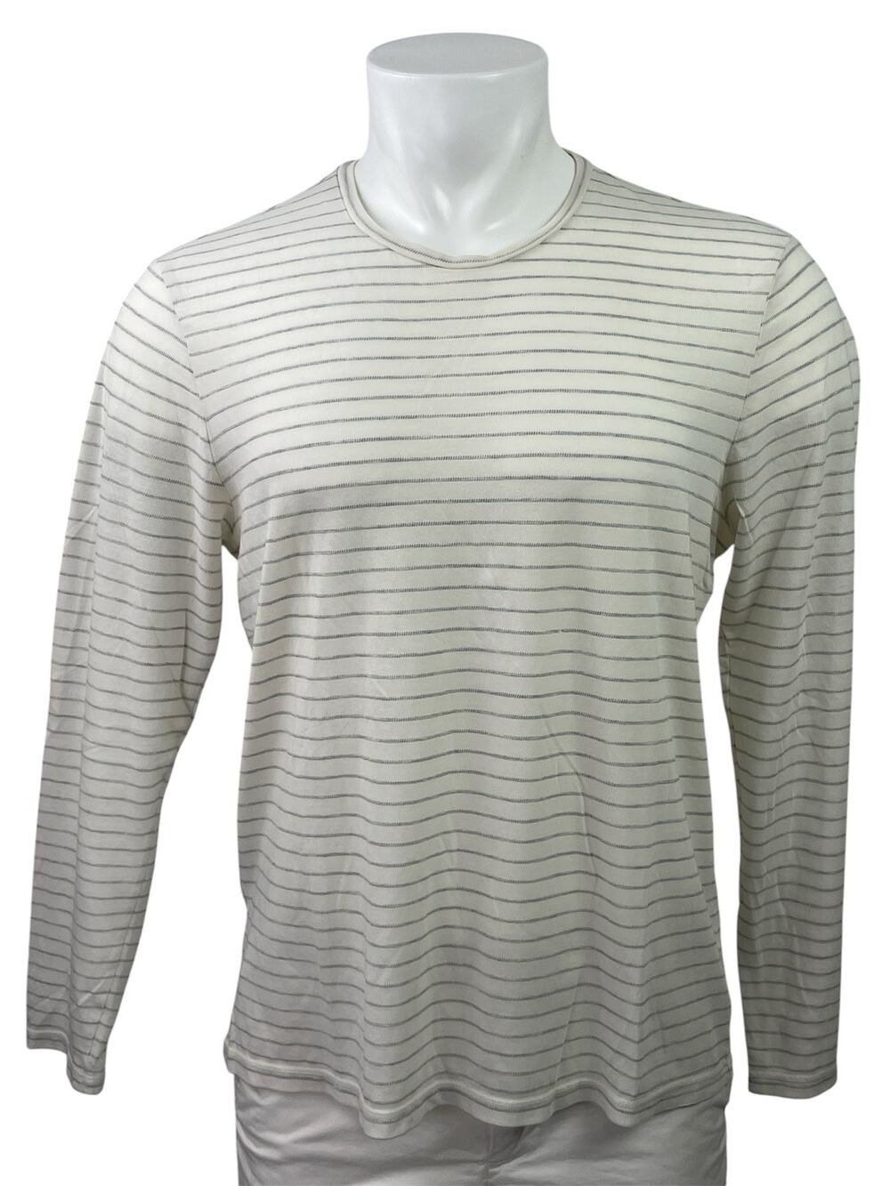 Club Monaco Men's White Striped Crewneck Long Sleeve Pullover Tee T-shirt Top M